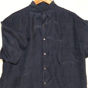 Structure men's navy blue with white pattern lightweight silk short sleeve shirt